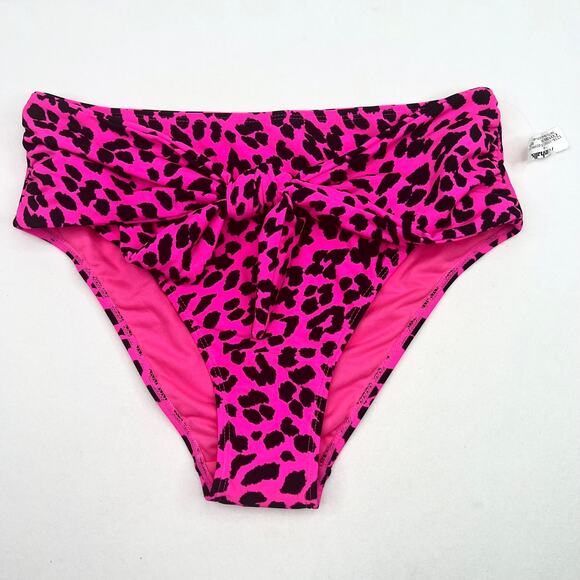 NWT Cabana Del Sol Hot Pink Leopard Print High Waisted Bikini Bottoms Medium - Picture 1 of 5